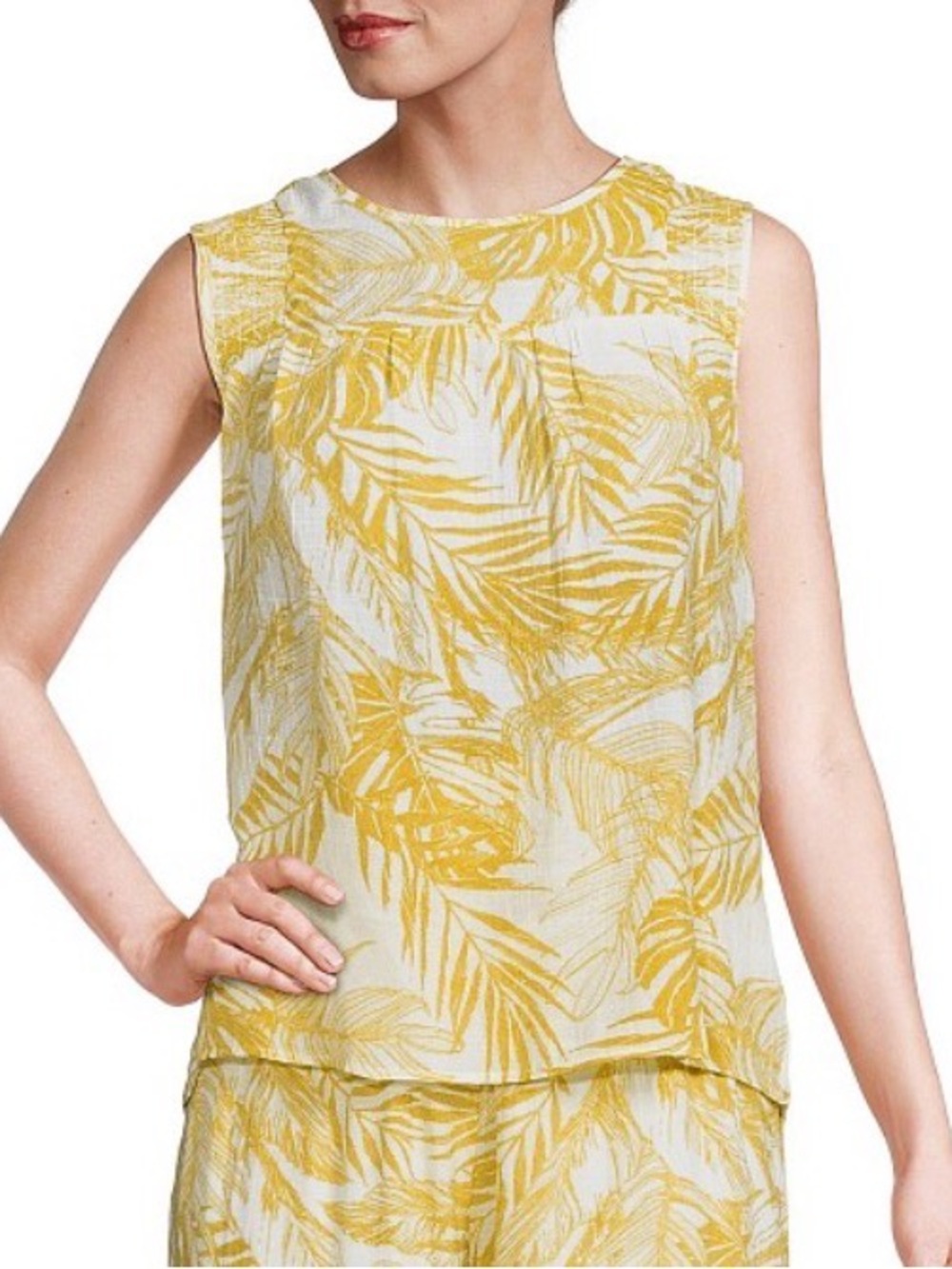 Nanette Lepore Yellow Tropical Leaf Print Sleeveless Blouse Size Small